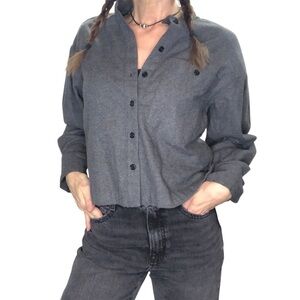 Banana Republic XXS Oversize Boxy Button Down Shirt Gray Cotton Classic Preppy